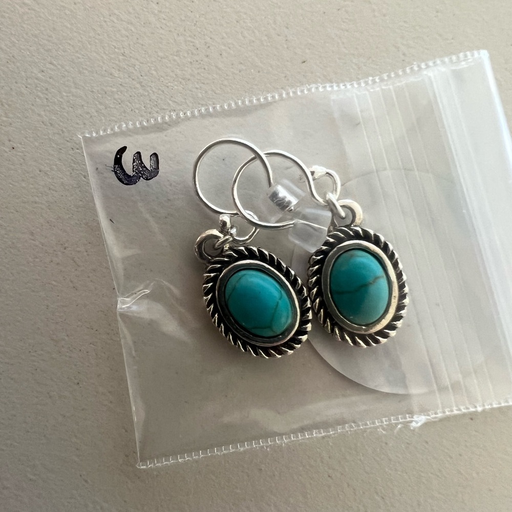 Genuine Turquoise charm dangle drop earrings